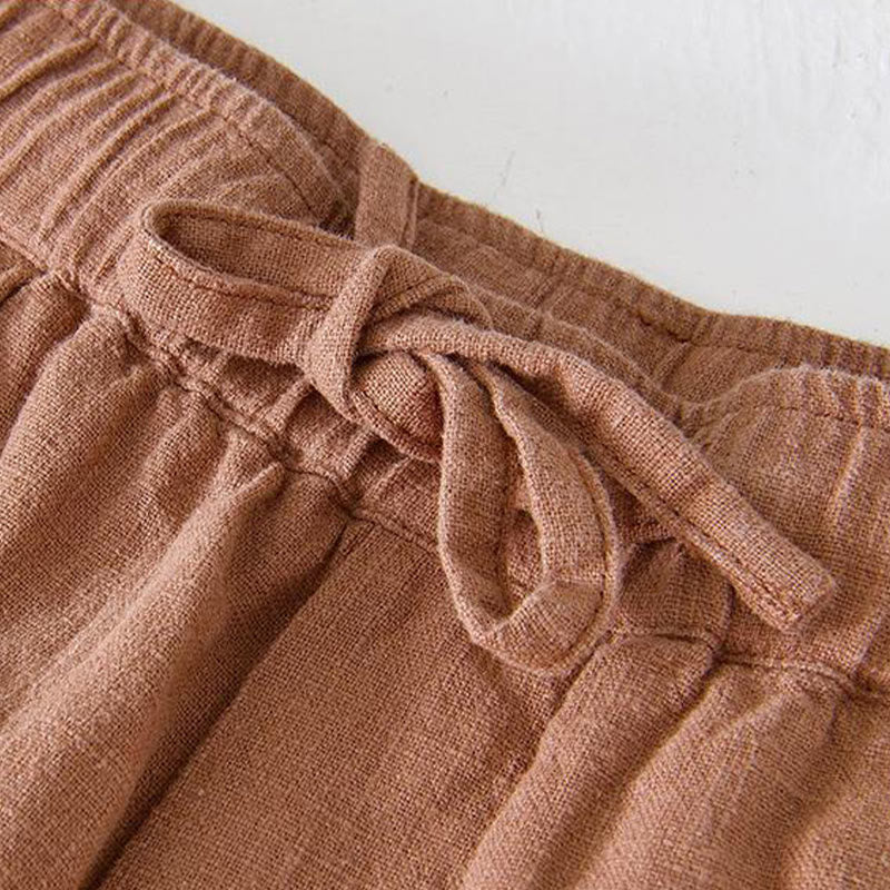 Buddha Stones Summer Solid Color Drawstring Elastic Waist Men's Cotton Linen Shorts With Pockets - image 34