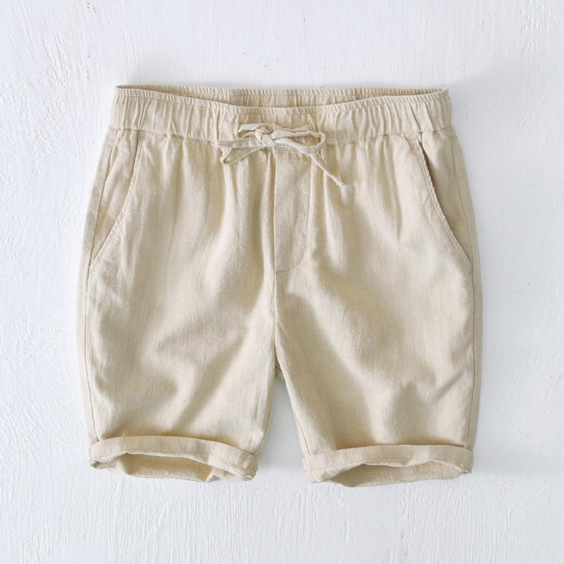 Buddha Stones Summer Solid Color Drawstring Elastic Waist Men's Cotton Linen Shorts With Pockets - Beige - US/UK/AU44，EU54 (4XL) - image 0