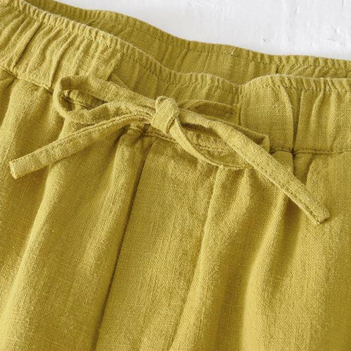 Buddha Stones Summer Solid Color Drawstring Elastic Waist Men's Cotton Linen Shorts With Pockets - image 11