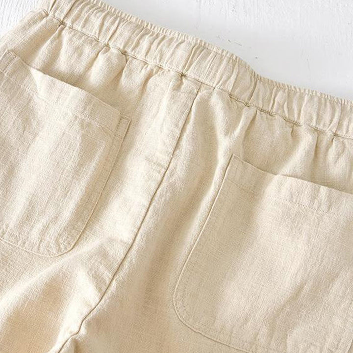 Buddha Stones Summer Solid Color Drawstring Elastic Waist Men's Cotton Linen Shorts With Pockets - image 2
