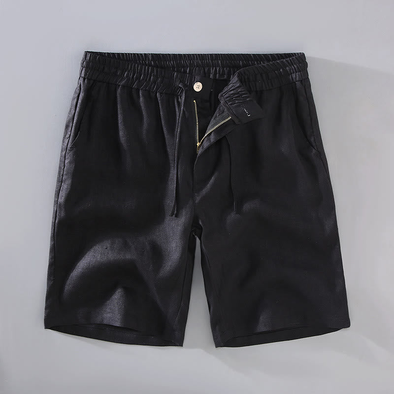 Buddha Stones Summer Solid Color Drawstring Button Design Men's Linen Shorts With Pockets - Black - US/UK/AU42，EU52 (3XL) - image 10