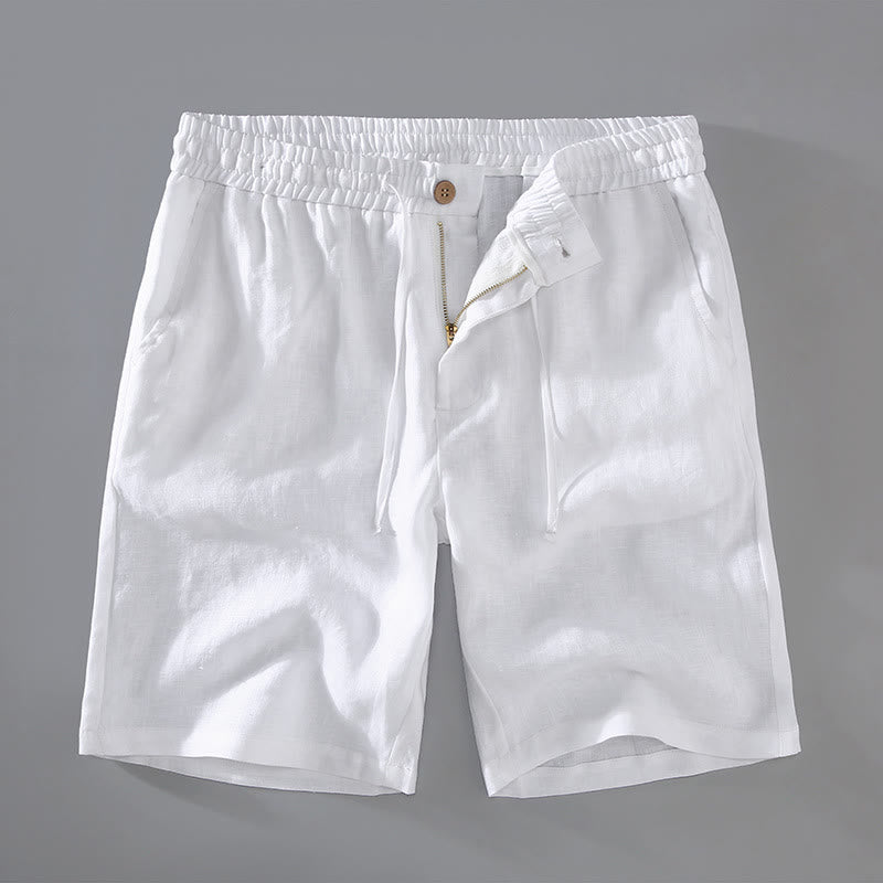 Buddha Stones Summer Solid Color Drawstring Button Design Men's Linen Shorts With Pockets - White - US/UK/AU42，EU52 (3XL) - image 1
