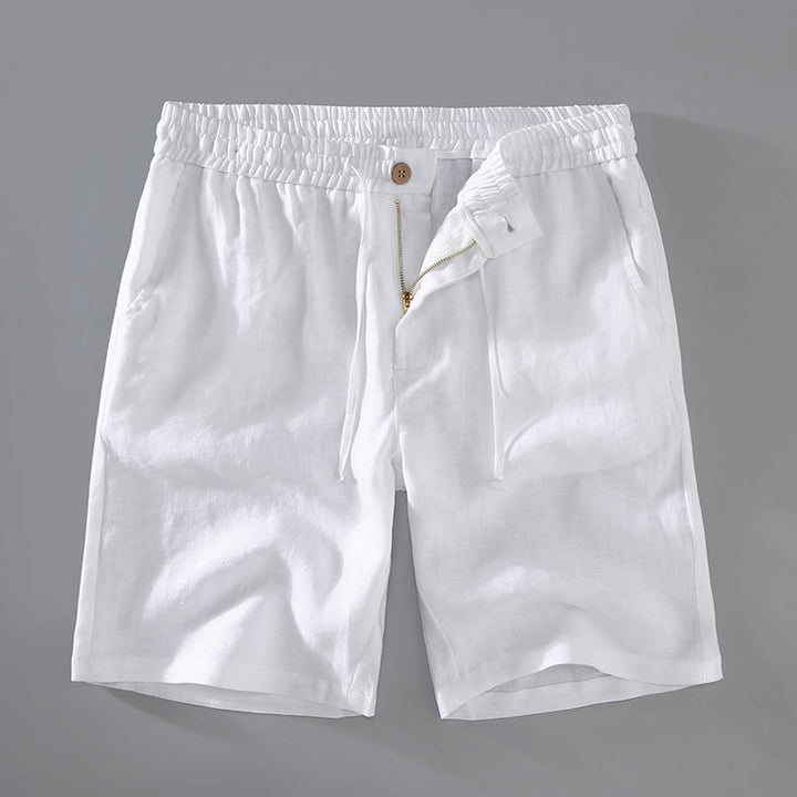 Buddha Stones Summer Solid Color Drawstring Button Design Men's Linen Shorts With Pockets - White - US/UK/AU42，EU52 (3XL) - image 1