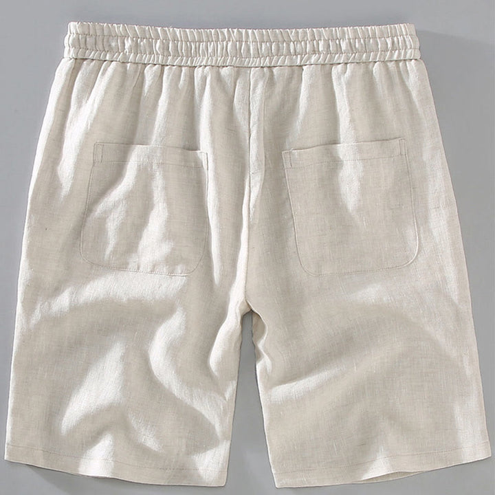 Buddha Stones Summer Solid Color Drawstring Button Design Men's Linen Shorts With Pockets - image 3