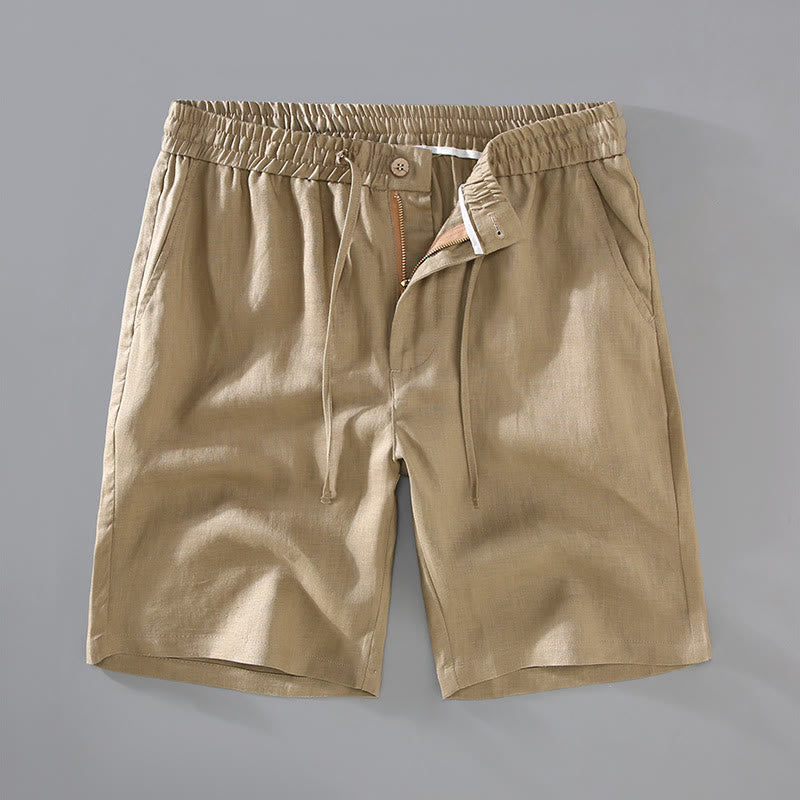Buddha Stones Summer Solid Color Drawstring Button Design Men's Linen Shorts With Pockets - Goldenrod - US/UK/AU42，EU52 (3XL) - image 0