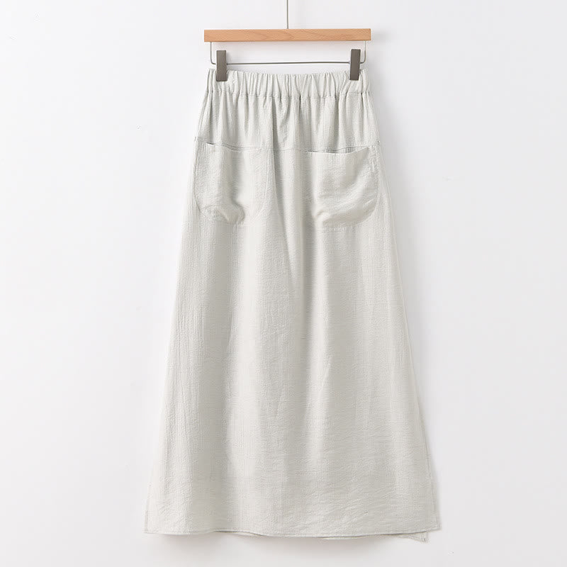 Buddha Stones Solid Color Hem Slit Design Women's Skirt Pants With Pockets - Linen - US8-10，UK/AU12-14，EU40-42 (2XL) - image 21