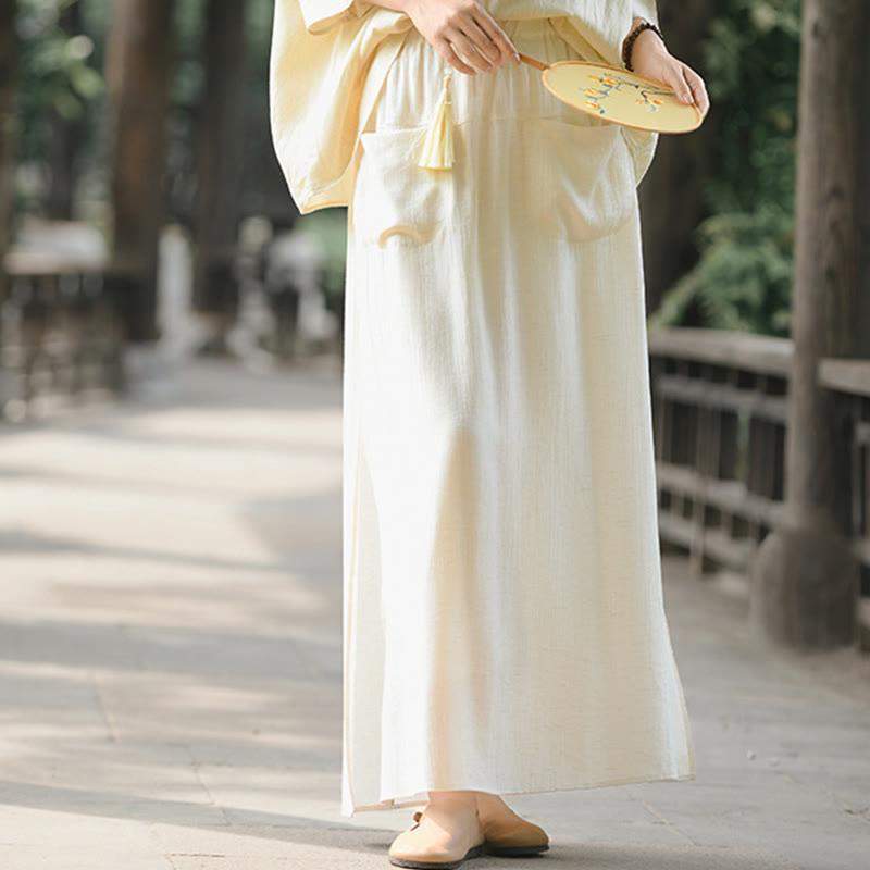 Buddha Stones Solid Color Hem Slit Design Women's Skirt Pants With Pockets - image 1