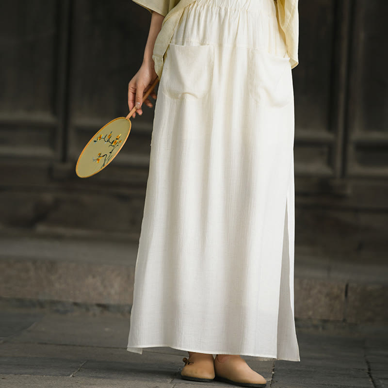 Buddha Stones Solid Color Hem Slit Design Women's Skirt Pants With Pockets - image 6