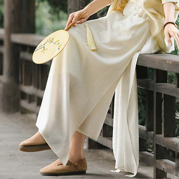 Buddha Stones Solid Color Hem Slit Design Women's Skirt Pants With Pockets - image 8