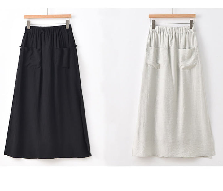 Buddha Stones Solid Color Hem Slit Design Women's Skirt Pants With Pockets - image 24