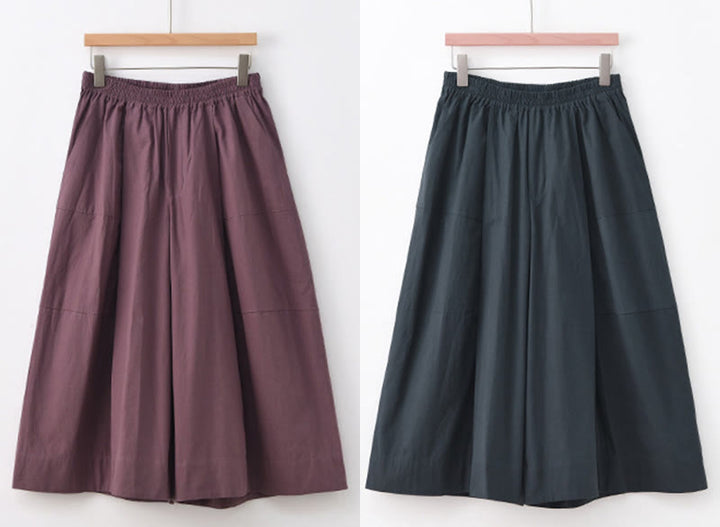 Buddha Stones Casual Plain Cotton High Waist Women's Wide Leg Capri Cropped Pants With Pockets - image 21