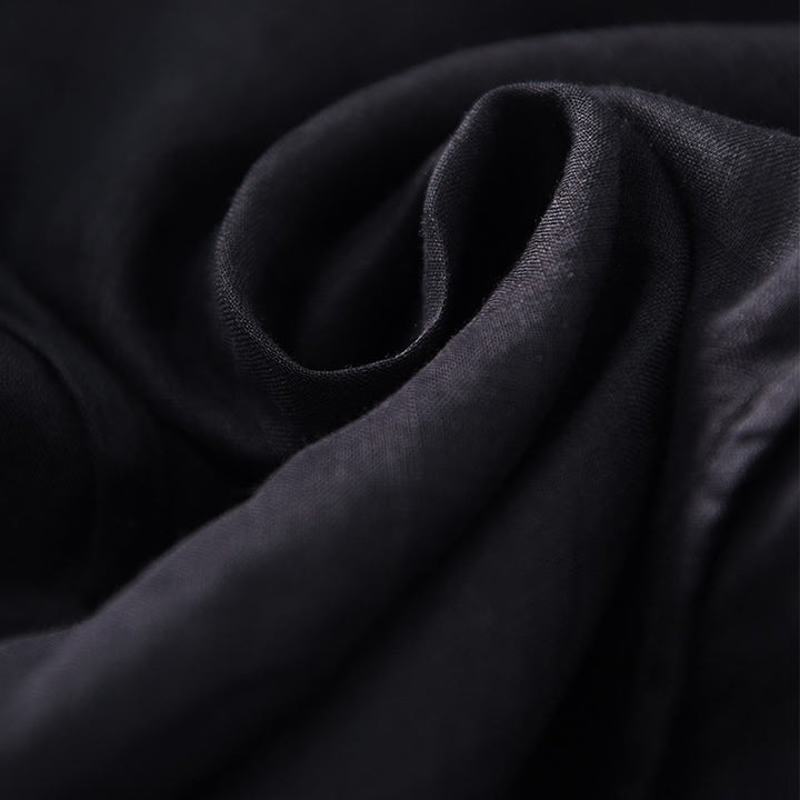 Buddha Stones Plain Irregular Hem Short Sleeve Cotton Linen Maxi Dress - image 11