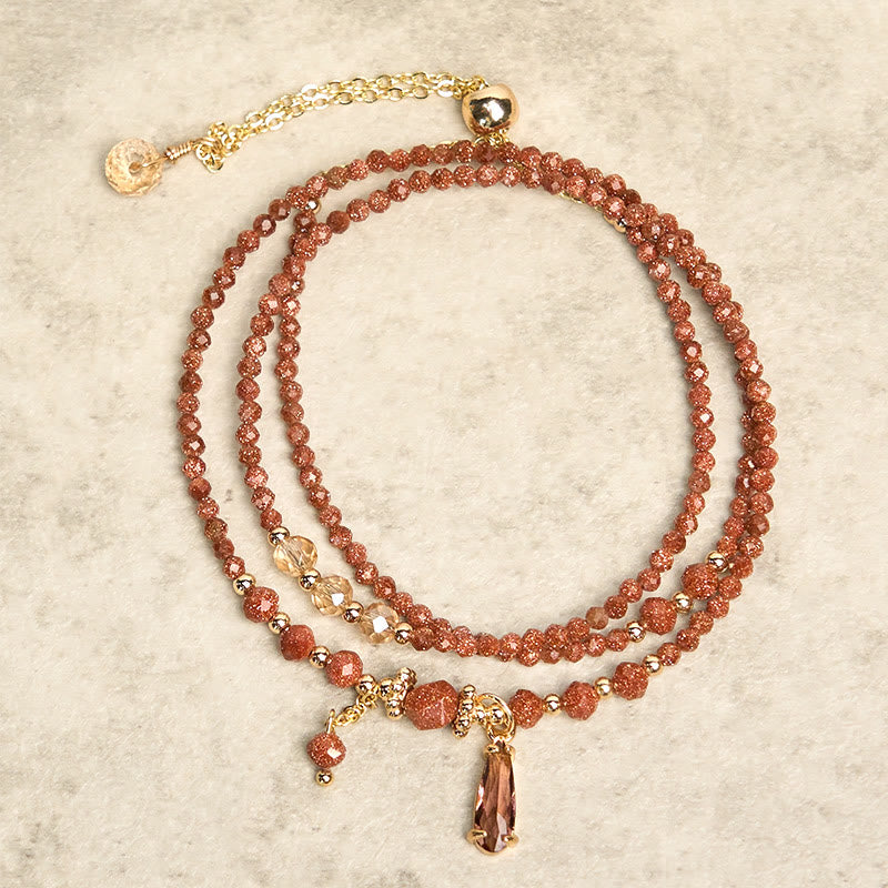 Buddha Stones Natural 2mm Goldstone Beads Positive Multi Layer Bracelet - image 1