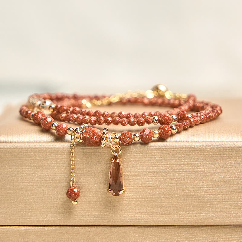 Buddha Stones Natural 2mm Goldstone Beads Positive Multi Layer Bracelet - Goldstone(Wrist Circumference: 15-21cm) - image 0