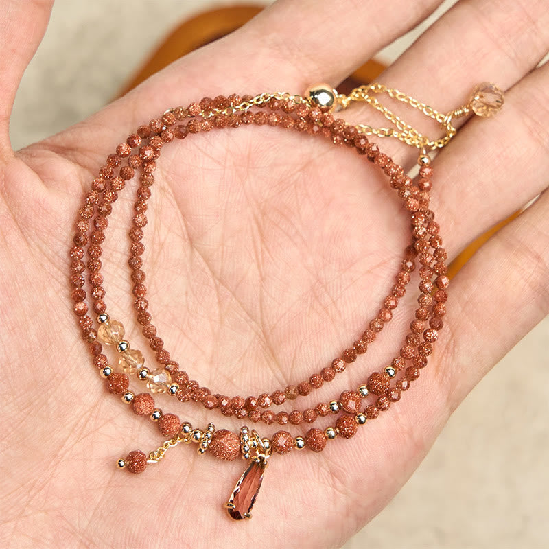 Buddha Stones Natural 2mm Goldstone Beads Positive Multi Layer Bracelet - image 3