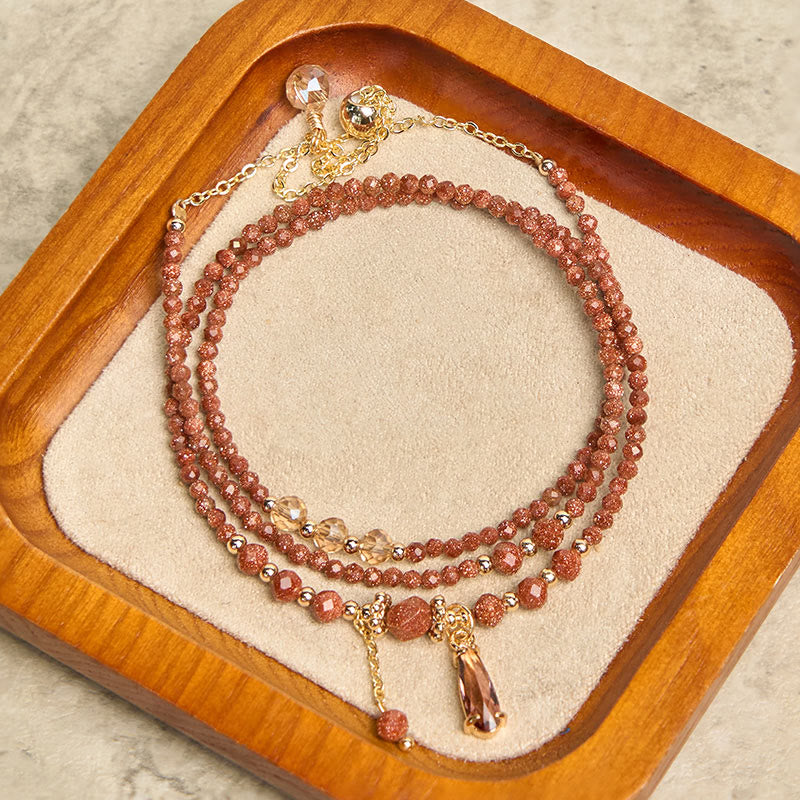 Buddha Stones Natural 2mm Goldstone Beads Positive Multi Layer Bracelet - image 2