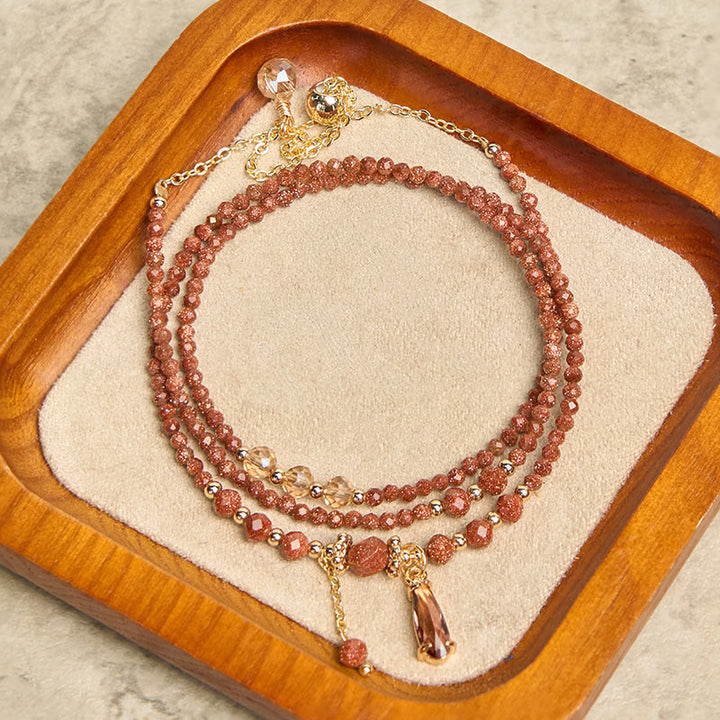 Buddha Stones Natural 2mm Goldstone Beads Positive Multi Layer Bracelet - image 2