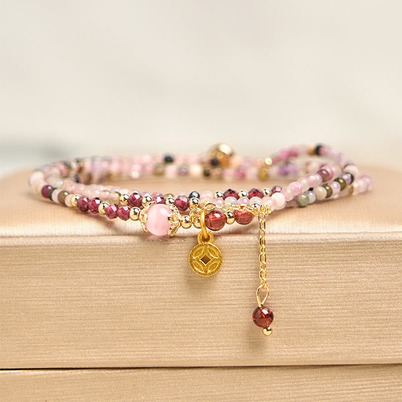 Buddha Stones 2.5 mm Irregular Beads Colored Tourmaline Coin Wisdom Bracelet - Tourmaline(Wrist Circumference: 15-21cm) - image 0