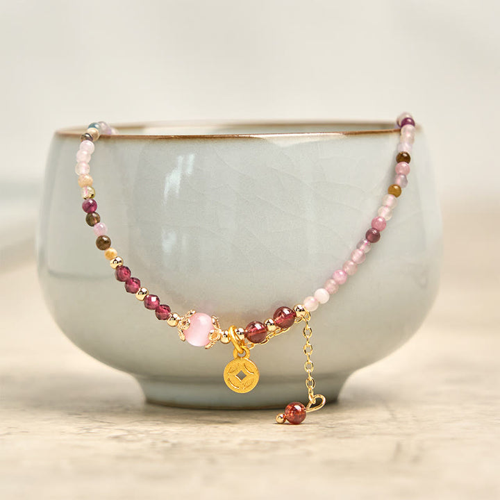 Buddha Stones 2.5 mm Irregular Beads Colored Tourmaline Coin Wisdom Bracelet - image 8