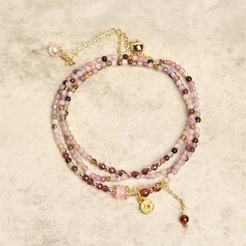Buddha Stones 2.5 mm Irregular Beads Colored Tourmaline Coin Wisdom Bracelet - image 7