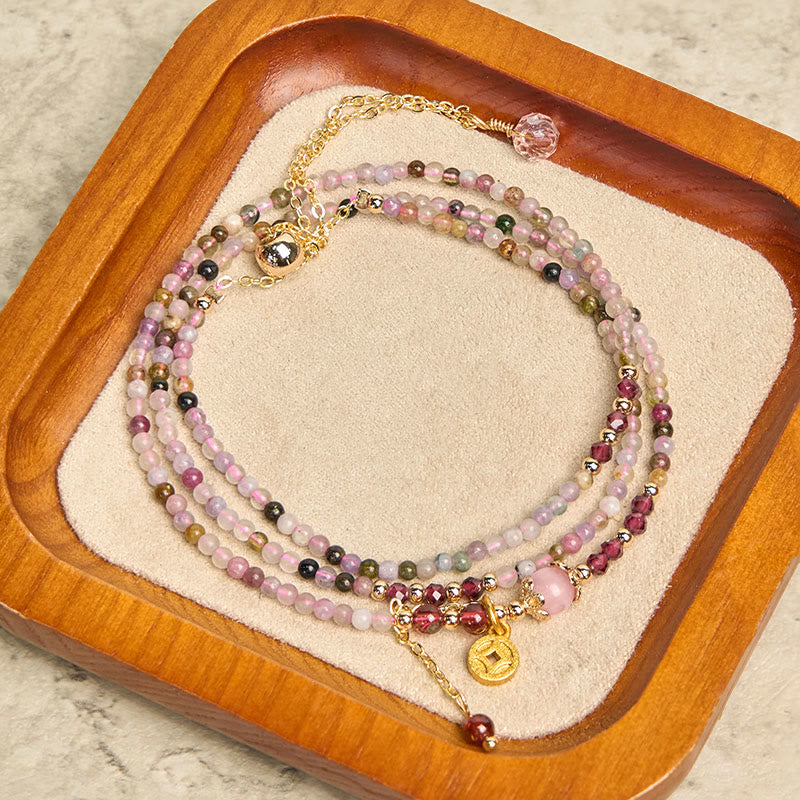 Buddha Stones 2.5 mm Irregular Beads Colored Tourmaline Coin Wisdom Bracelet - image 3