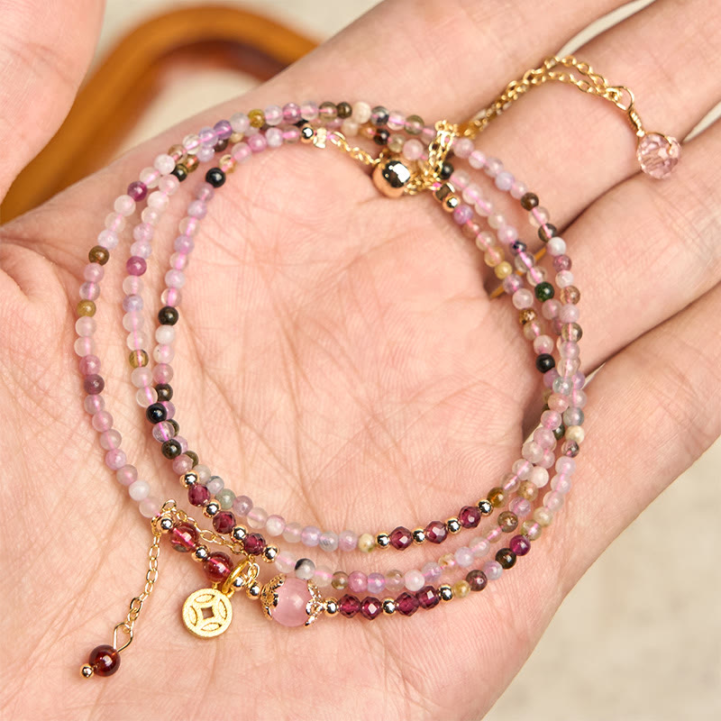 Buddha Stones 2.5 mm Irregular Beads Colored Tourmaline Coin Wisdom Bracelet - image 2