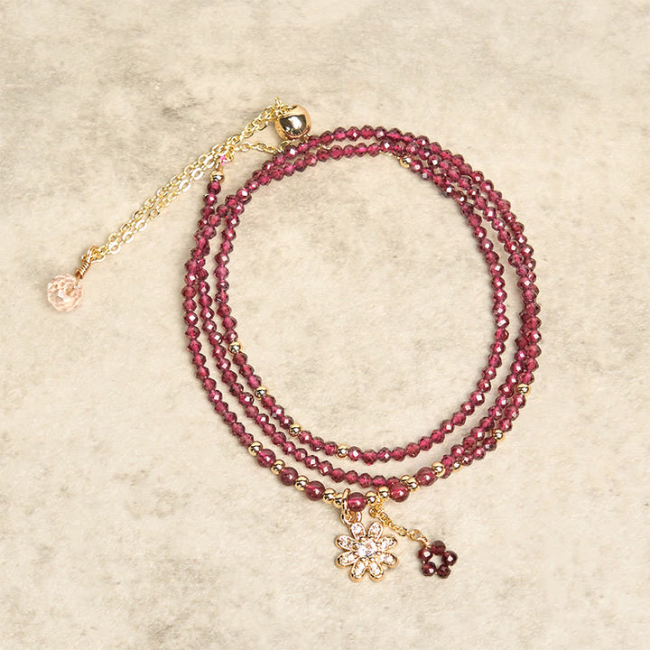 Buddha Stones Natural 2.5mm Garnet Beads Flower Purification Multilayer Bracelet - image 2