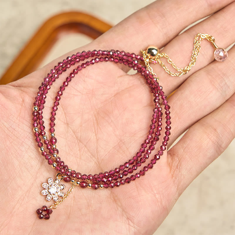 Buddha Stones Natural 2.5mm Garnet Beads Flower Purification Multilayer Bracelet - image 3