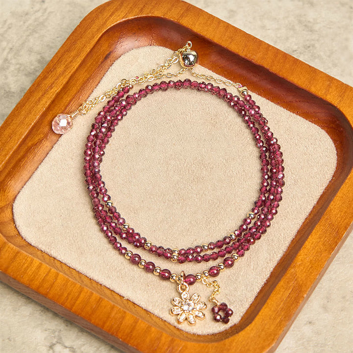 Buddha Stones Natural 2.5mm Garnet Beads Flower Purification Multilayer Bracelet - image 1