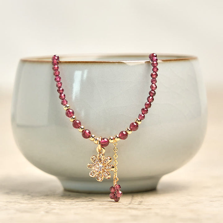 Buddha Stones Natural 2.5mm Garnet Beads Flower Purification Multilayer Bracelet - image 7