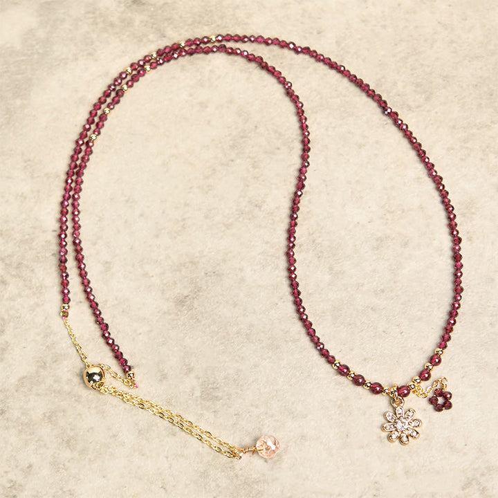 Buddha Stones Natural 2.5mm Garnet Beads Flower Purification Multilayer Bracelet - image 4