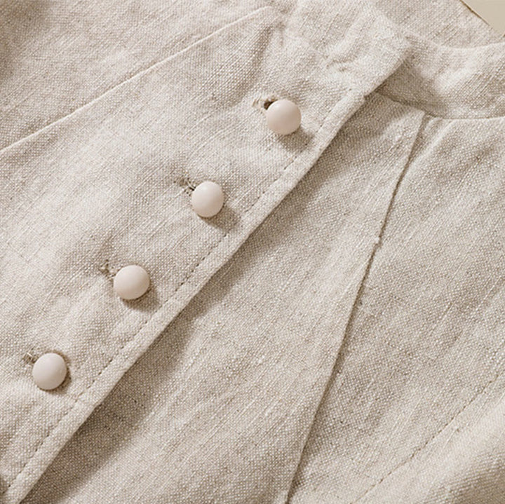Buddha Stones Women's Cotton Linen Stand Collar Long Sleeve Shirt With Pockets - image 10