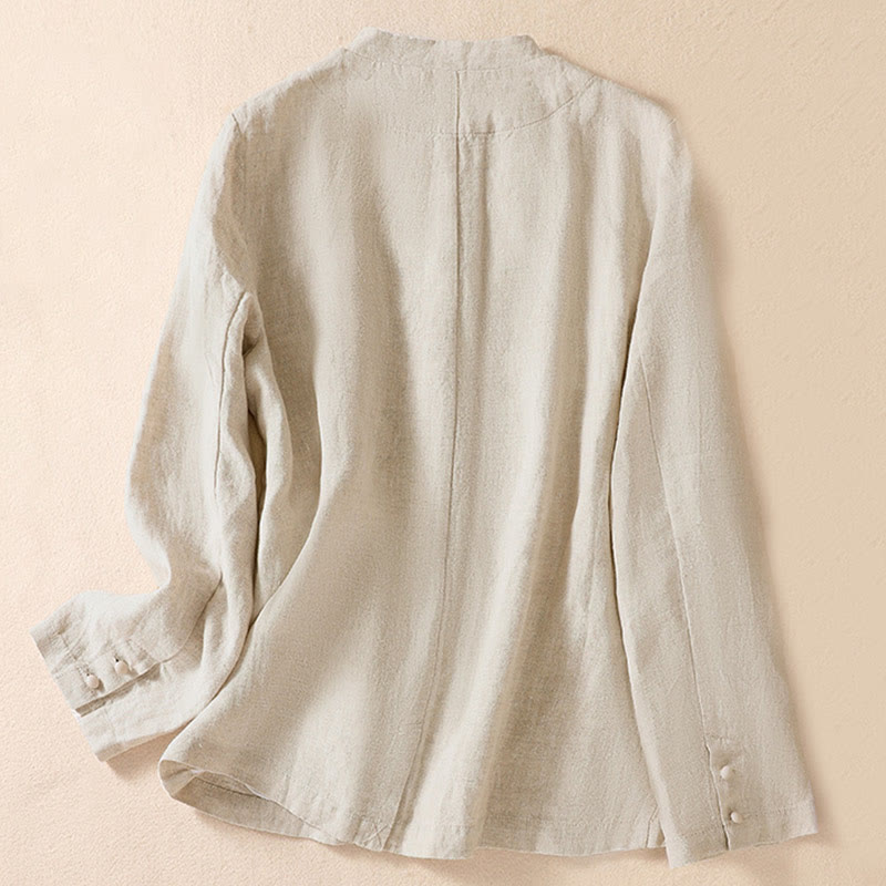 Buddha Stones Women's Stand Collar Long Sleeve Shirt With Pockets - image 1