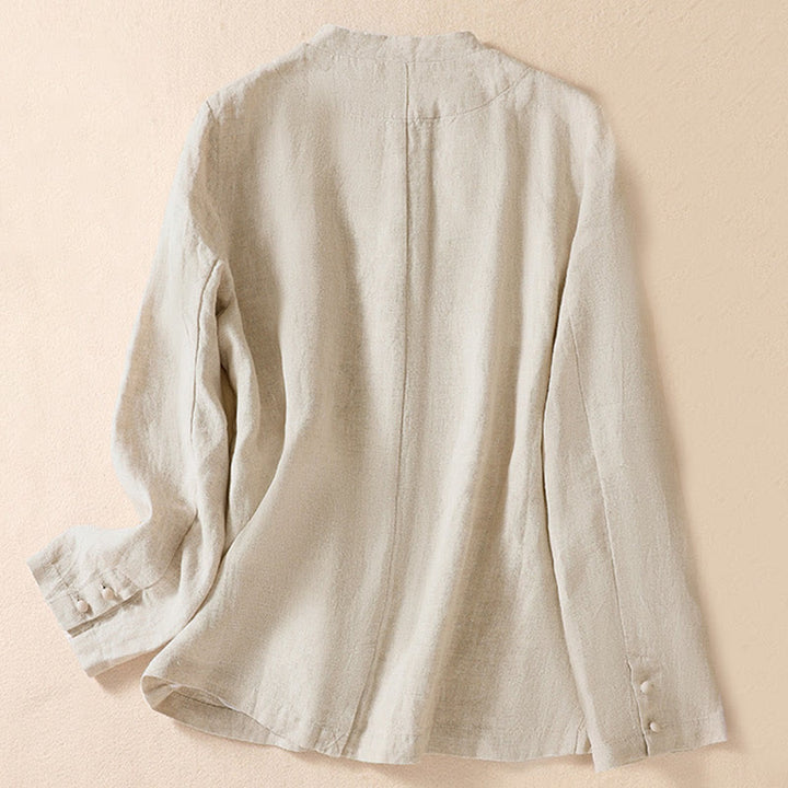 Buddha Stones Women's Stand Collar Long Sleeve Shirt With Pockets - image 1