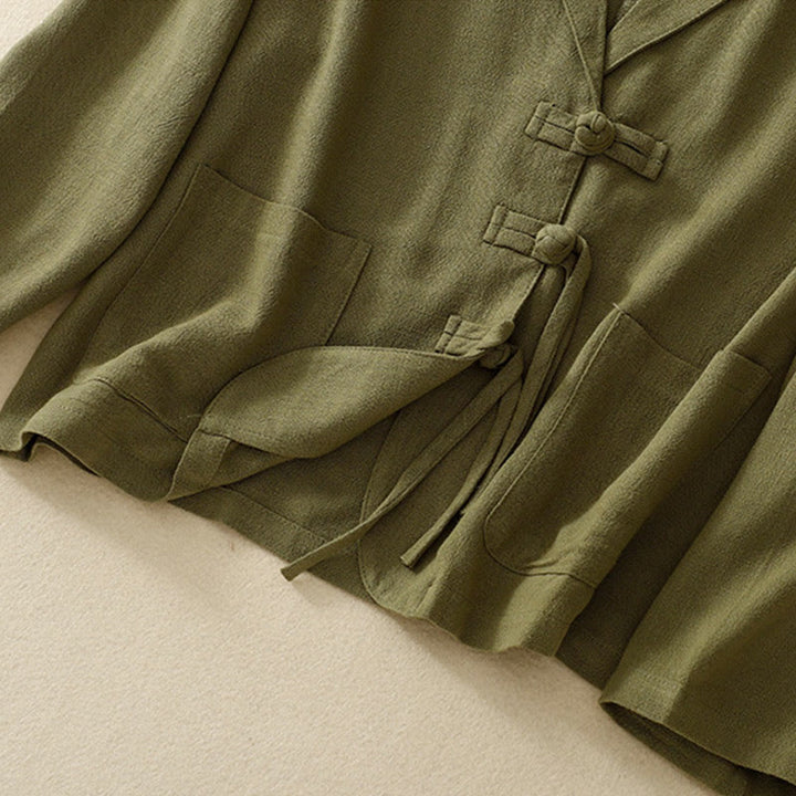 Buddha Stones Women's Cotton Linen Frog-Button Long Sleeve Jacket With Pockets - image 10