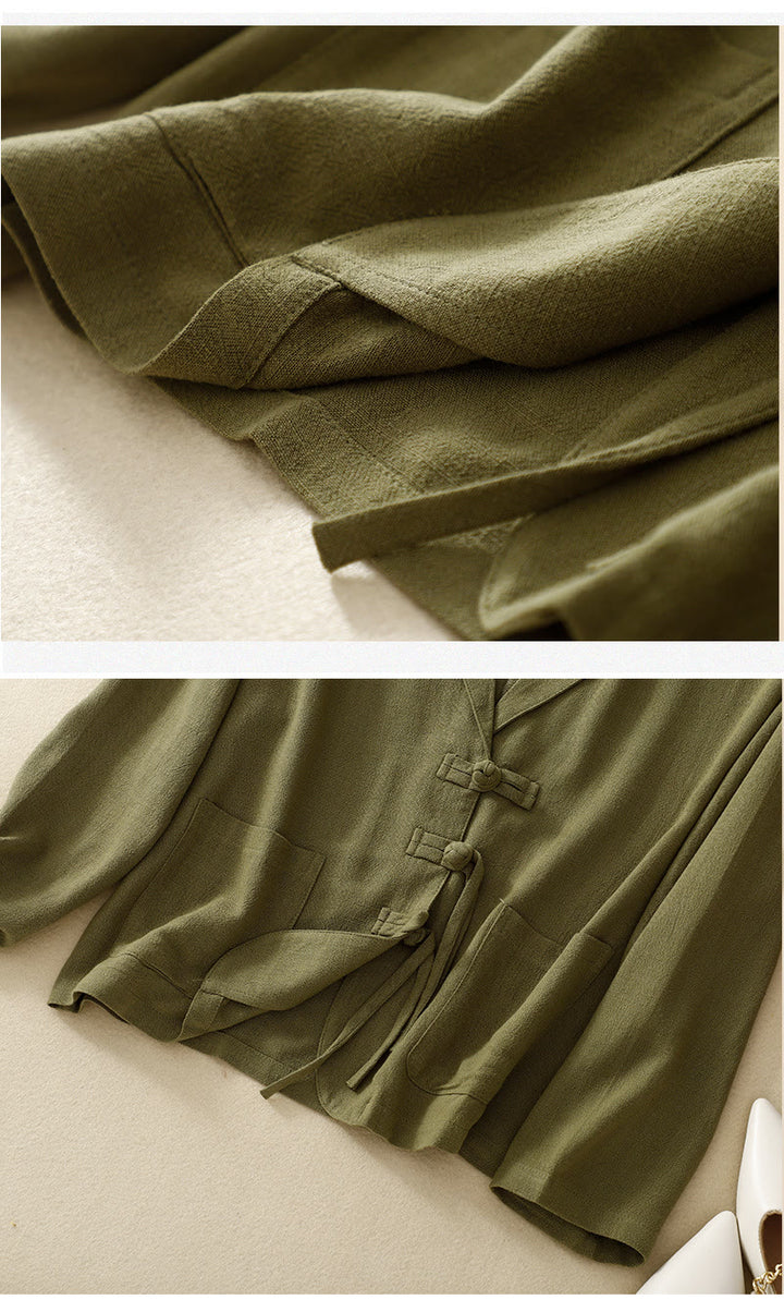 Buddha Stones Women's Cotton Linen Frog-Button Long Sleeve Jacket With Pockets - image 11