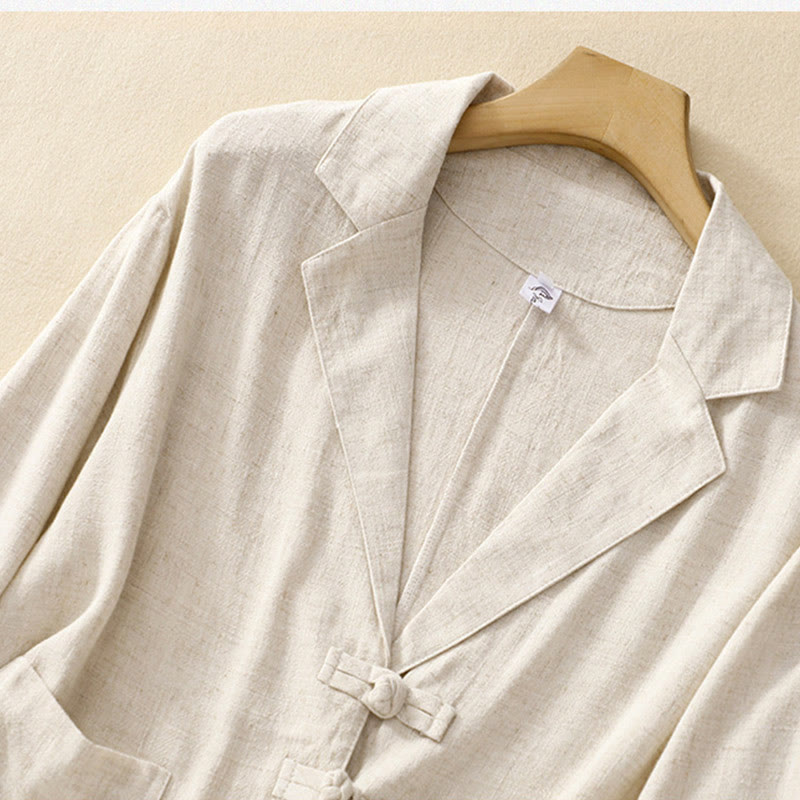 Buddha Stones Women's Cotton Linen Frog-Button Long Sleeve Jacket With Pockets - image 18