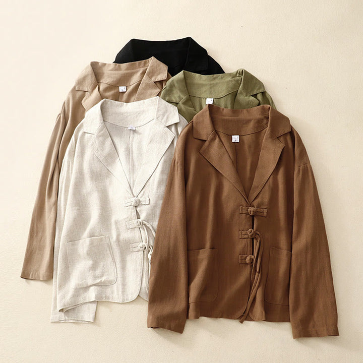 Buddha Stones Women's Cotton Linen Frog-Button Long Sleeve Jacket With Pockets - image 32