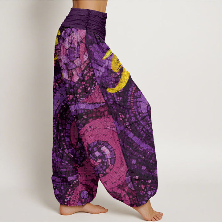 Buddha Stones Casual Golden Om Symbol Mosaic Pattern Women's Elastic Waist Harem Pants - image 6