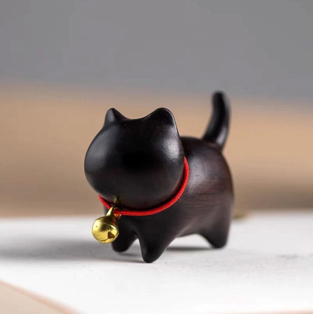 Buddha Stones Green Sandalwood Small Leaf Red Sandalwood Cute Cat Animals Soothing Peace Decoration - Ebony Wood Cat - image 10