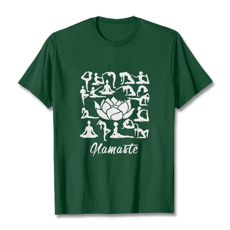 Buddha Stones Casual Lotus Flower Various Yoga Poses Pattern Tee T-shirt - ForestGreen - 2XL - image 0