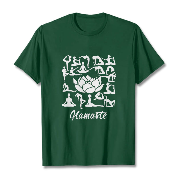 Buddha Stones Casual Lotus Flower Various Yoga Poses Pattern Tee T-shirt - ForestGreen - 2XL - image 0