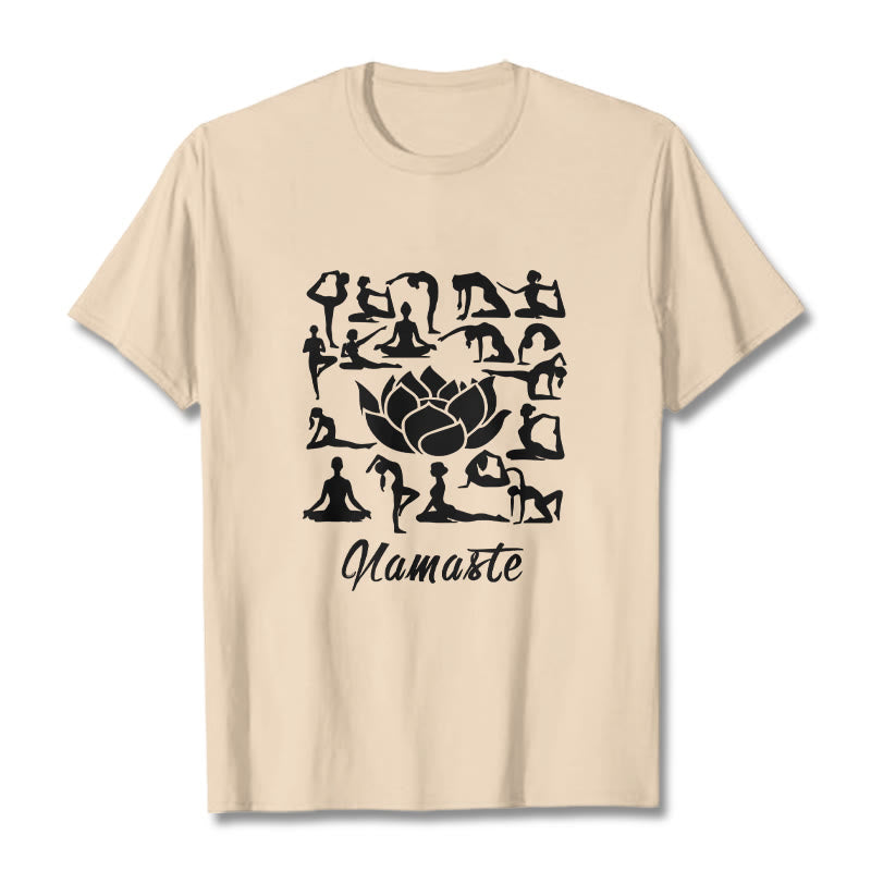 Buddha Stones Casual Lotus Flower Various Yoga Poses Pattern Tee T-shirt - Bisque - 2XL - image 10