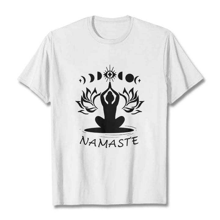 Buddha Stones Casual Meditative Figure Lotus Moon Eye Pattern Tee T-shirt - White - 2XL - image 6