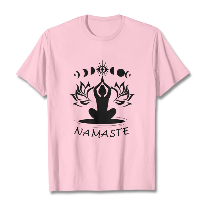 Buddha Stones Casual Meditative Figure Lotus Moon Eye Pattern Tee T-shirt - LightPink - 2XL - image 13