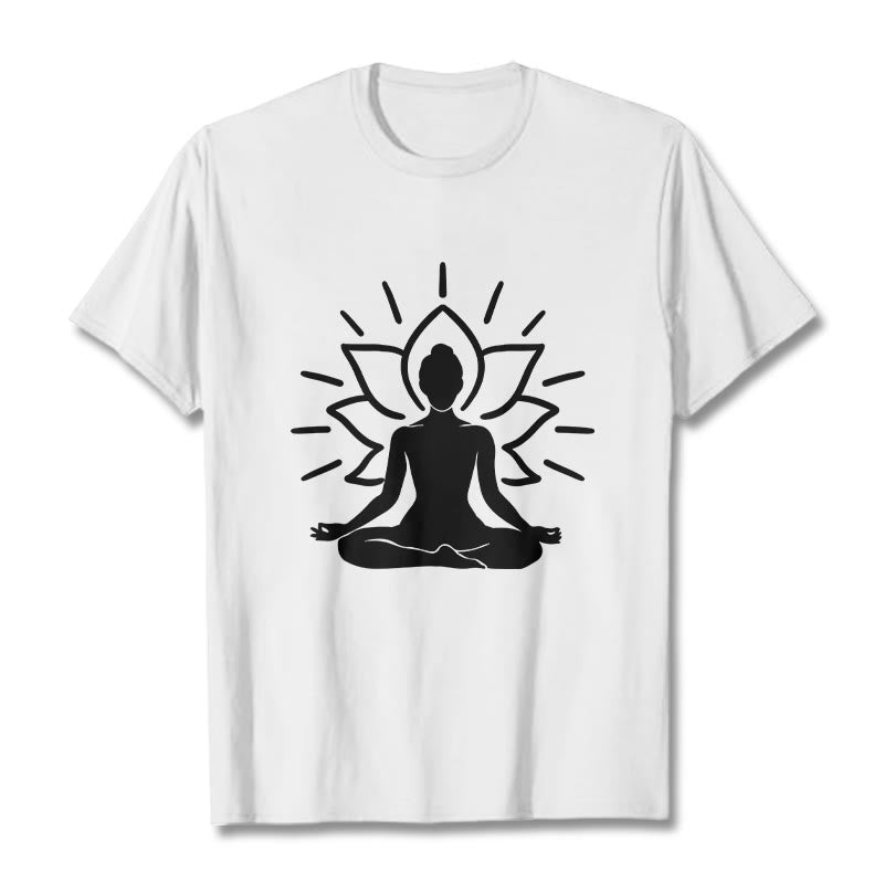 Buddha Stones Casual Meditative Figure Lotus Pattern Tee T-shirt - White - 2XL - image 7