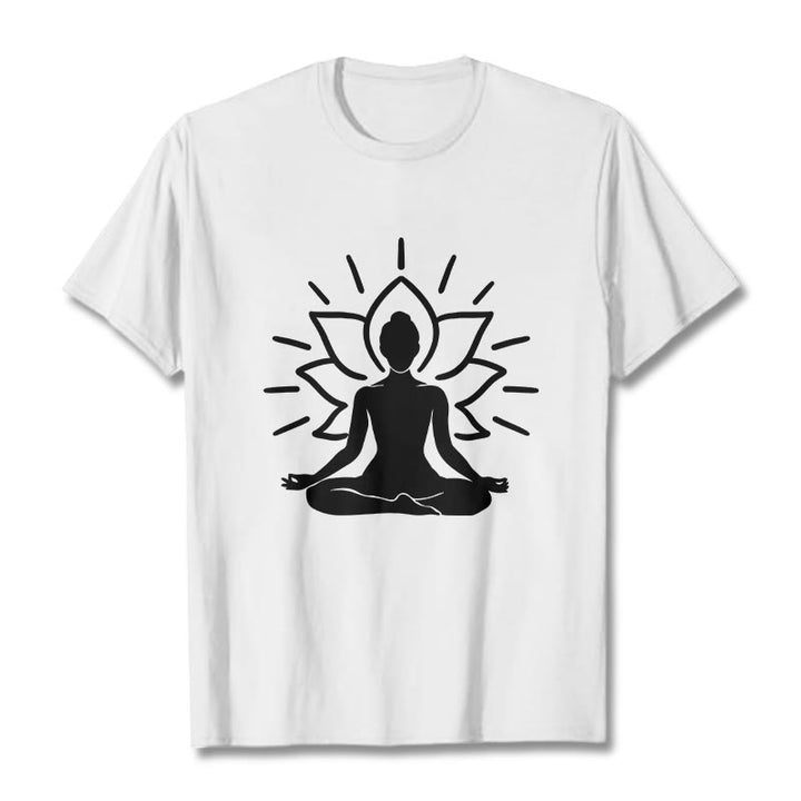 Buddha Stones Casual Meditative Figure Lotus Pattern Tee T-shirt - White - 2XL - image 7