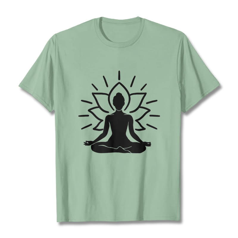 Buddha Stones Casual Meditative Figure Lotus Pattern Tee T-shirt - PaleGreen - 2XL - image 14