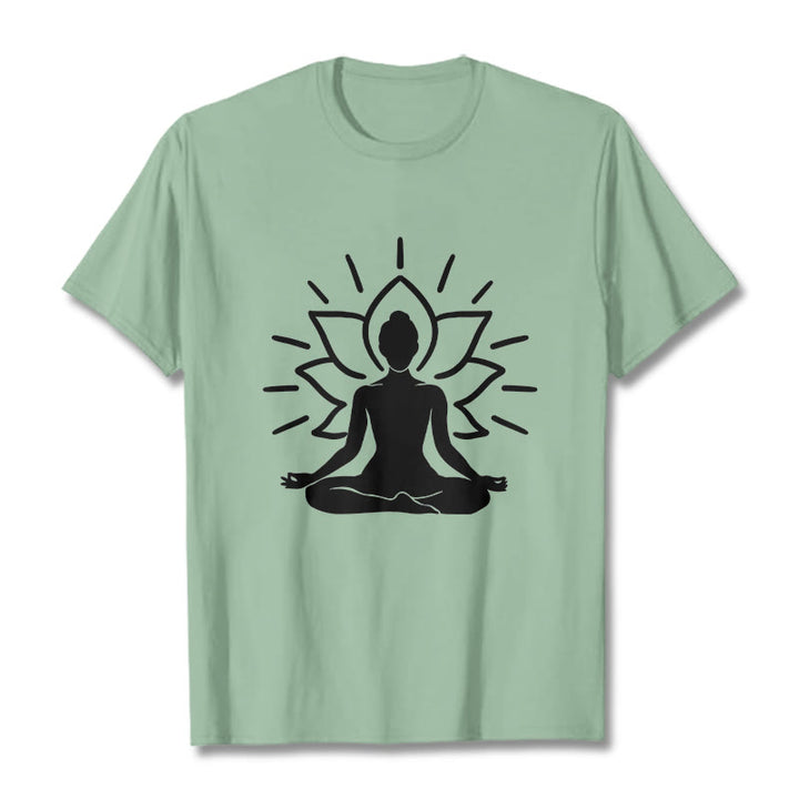 Buddha Stones Casual Meditative Figure Lotus Pattern Tee T-shirt - PaleGreen - 2XL - image 14