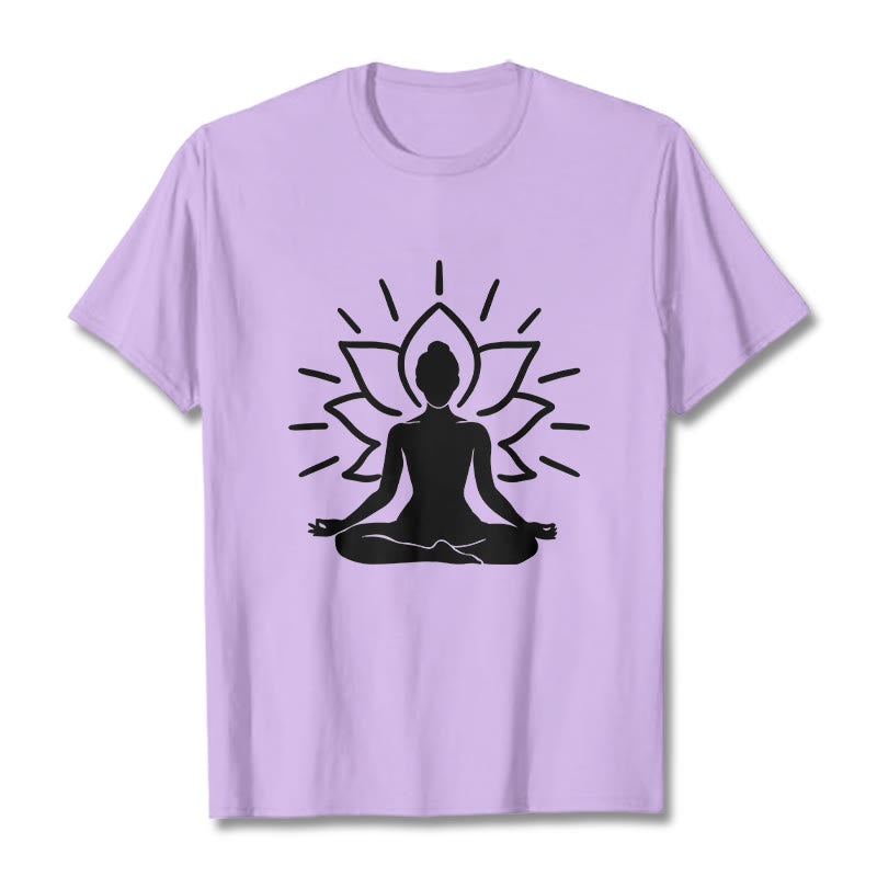 Buddha Stones Casual Meditative Figure Lotus Pattern Tee T-shirt - Plum - 2XL - image 16